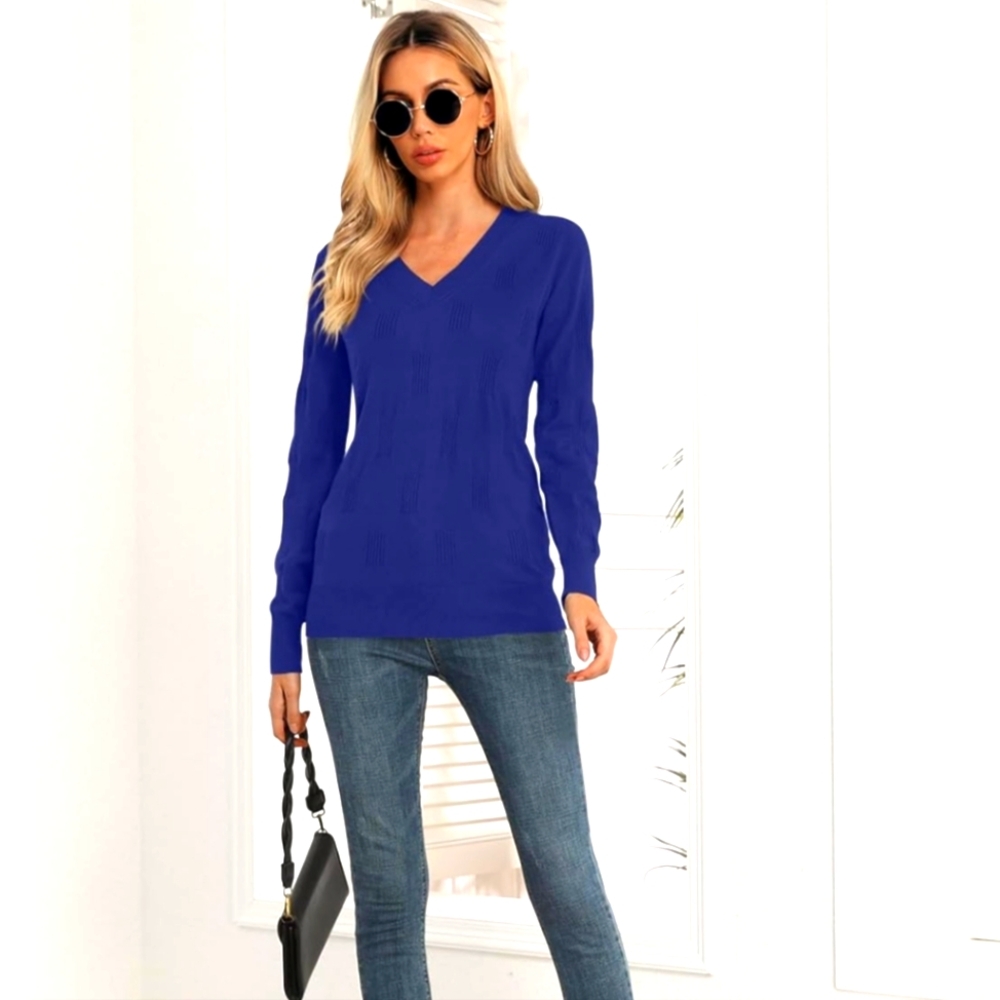 Soft Thin Royal Blue V-Neck Sweater XL